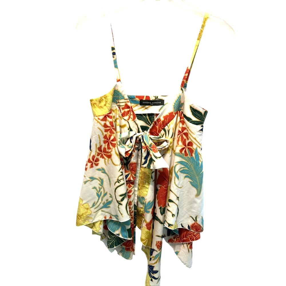 Sandro Ferrone Women's Small Top Italy Adjustable Strap Tie Front Fairy